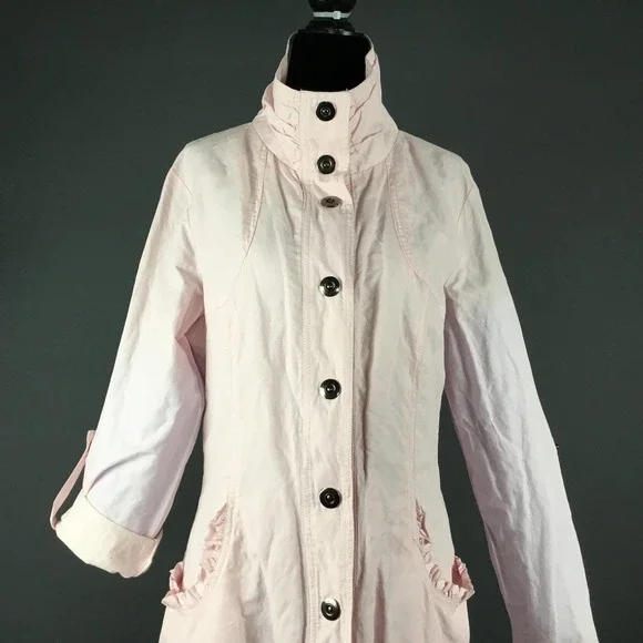 Tribal Jacket Womens 6 Pink Snap Front Roll Tab Sleeves Ruffle Pockets - Picture 6 of 13